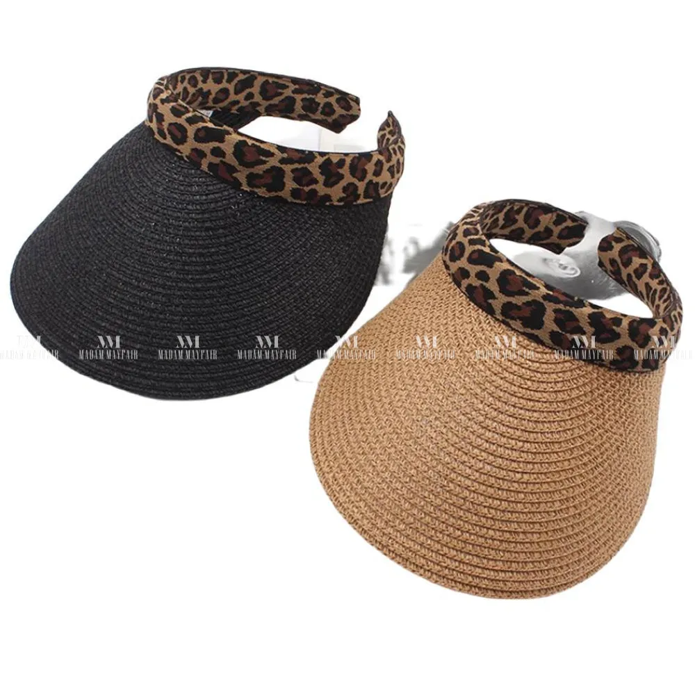 Leopard Print Summer Straw Visor