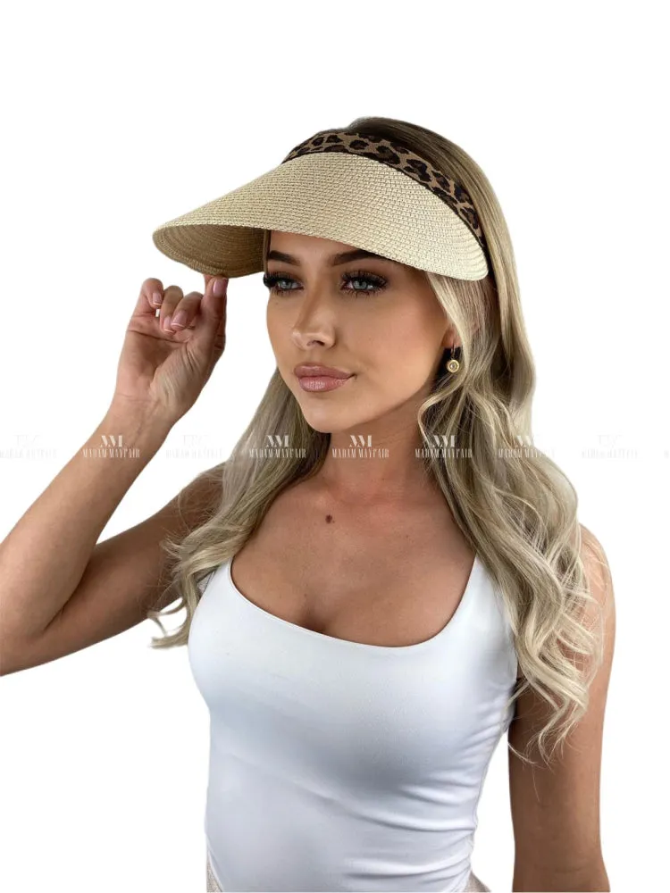 Leopard Print Summer Straw Visor