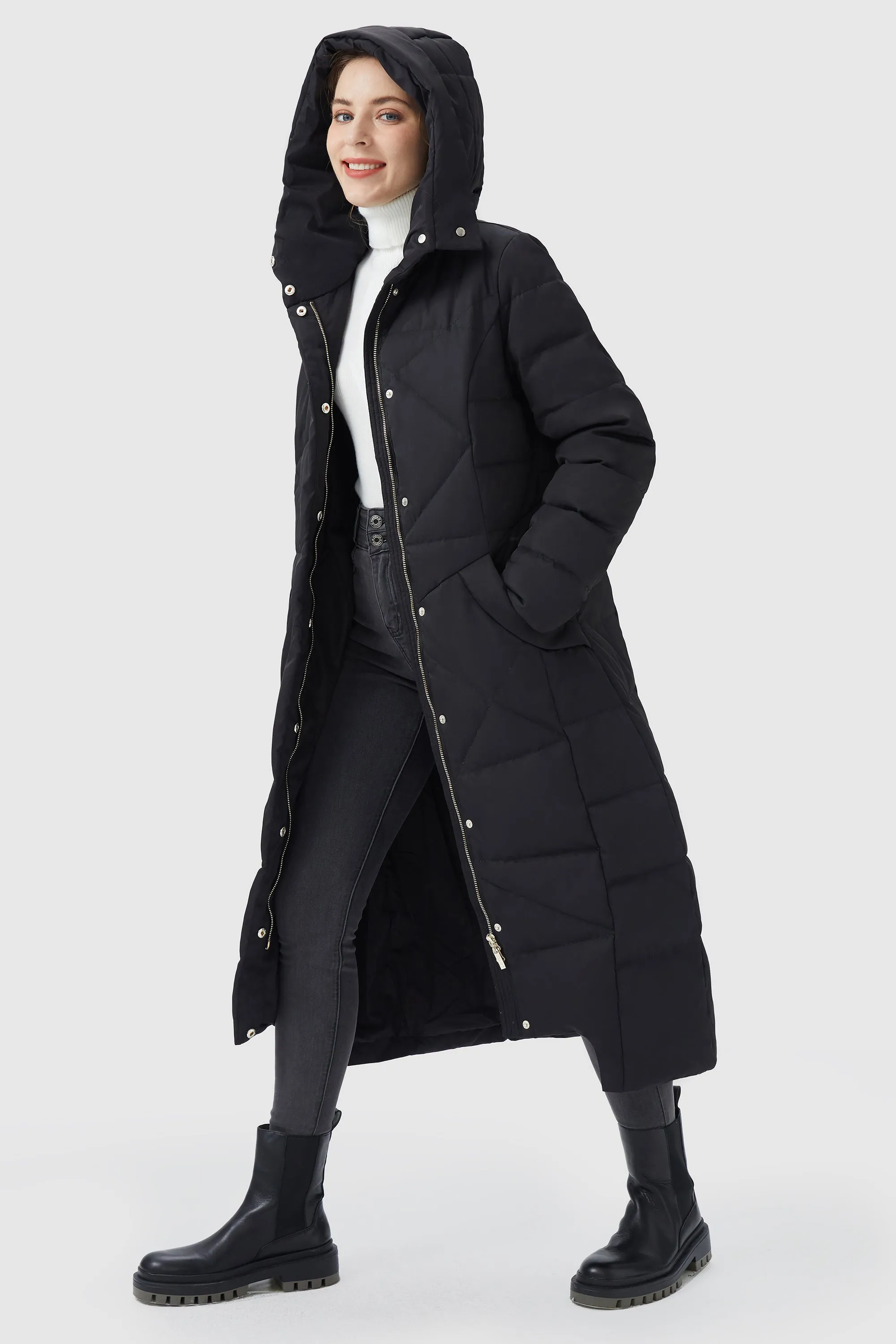 Long Maxi Down Coat with Hood