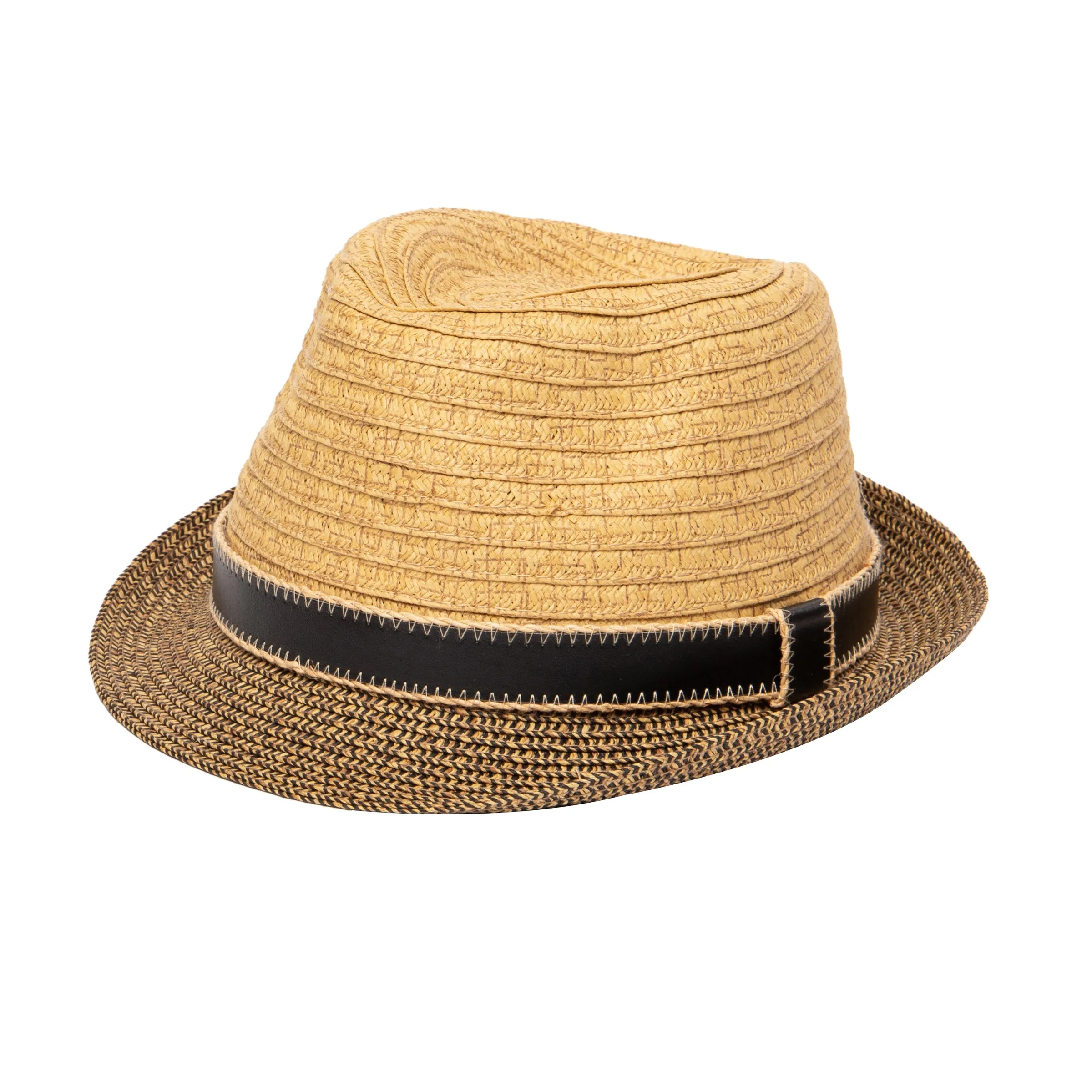 Men's Textured Paperbraid Crown Fedora With Faux Leather Trim