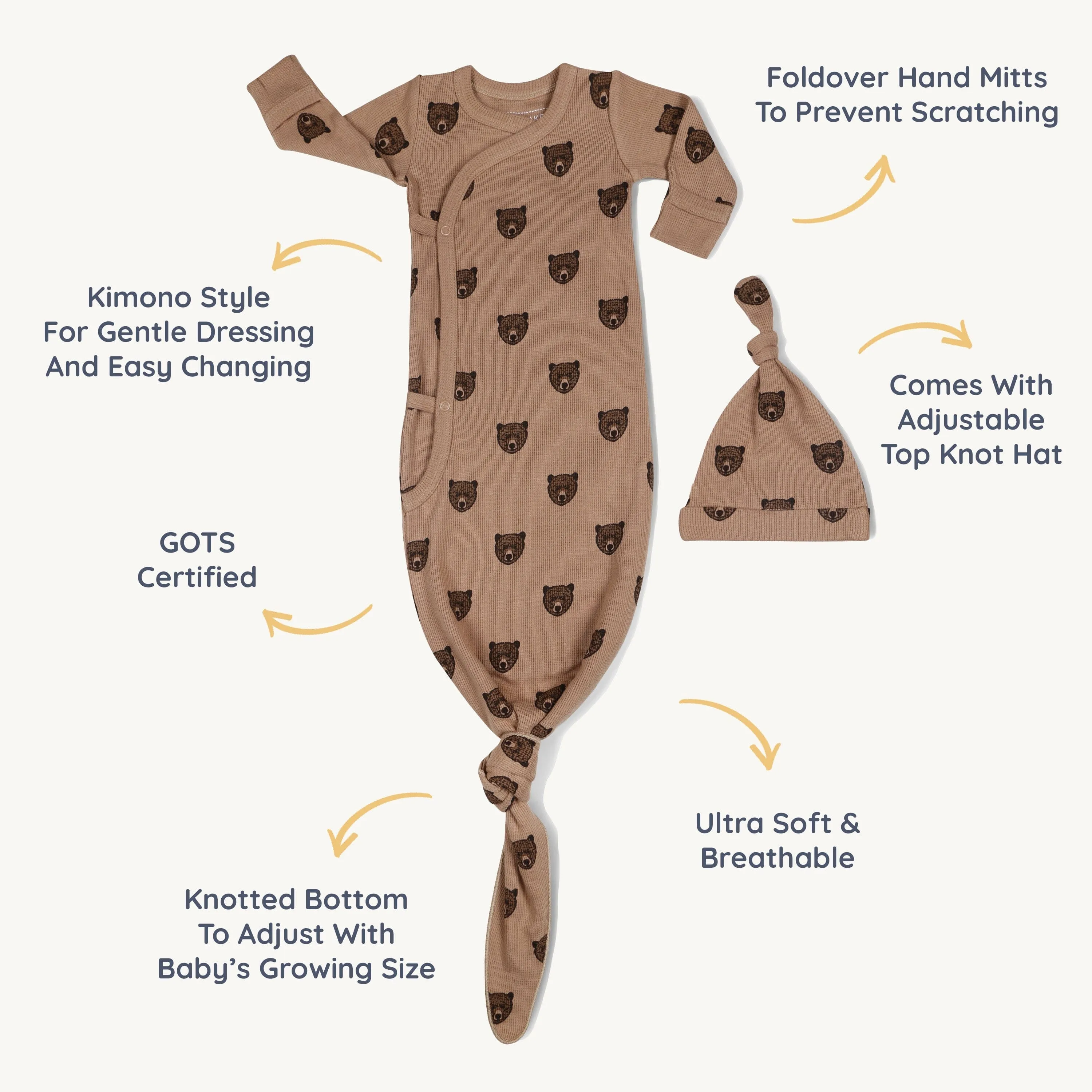 Organic Kimono Knotted Sleep Gown | Wild Bear