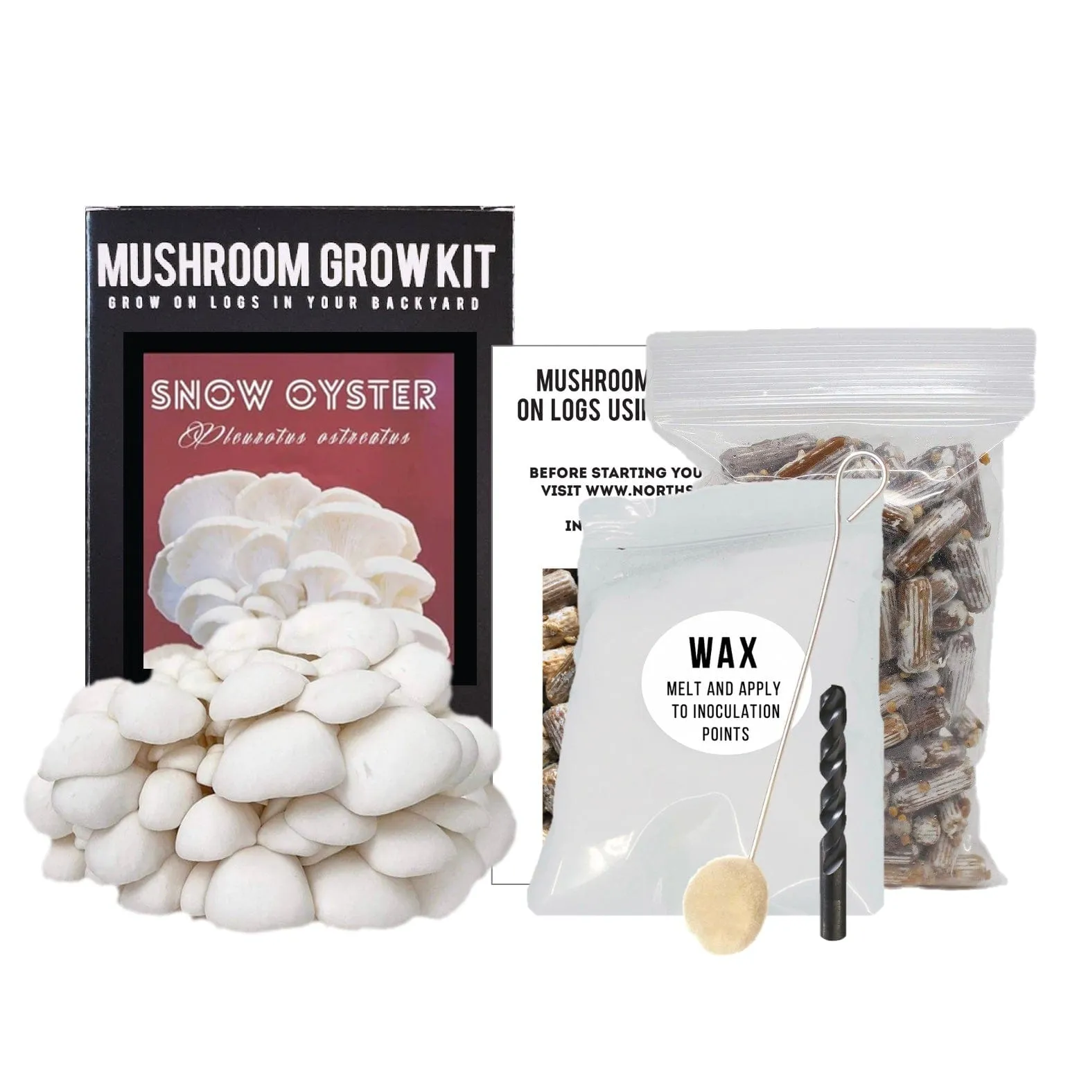 Organic Snow Oyster Mushroom Outdoor Log Growing Kit