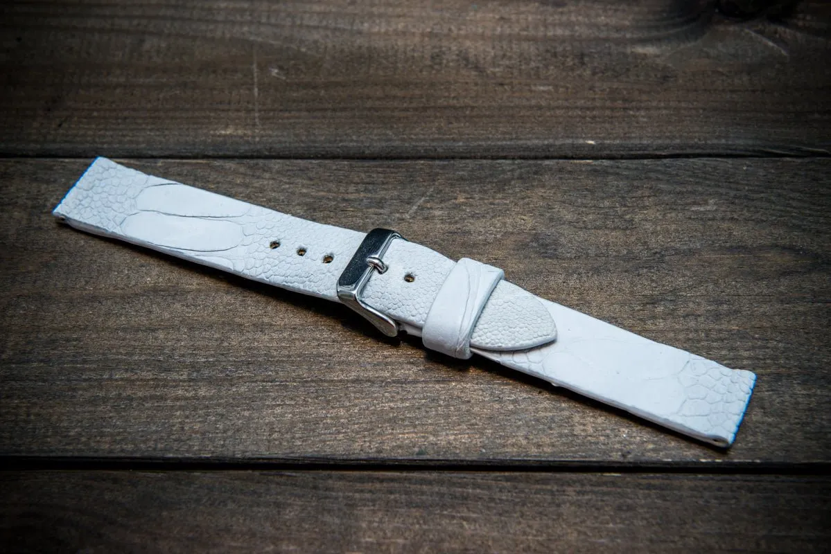 Ostrich legs leather watch straps. Snow white color,  handmade to order in Finland, 10-26 mm