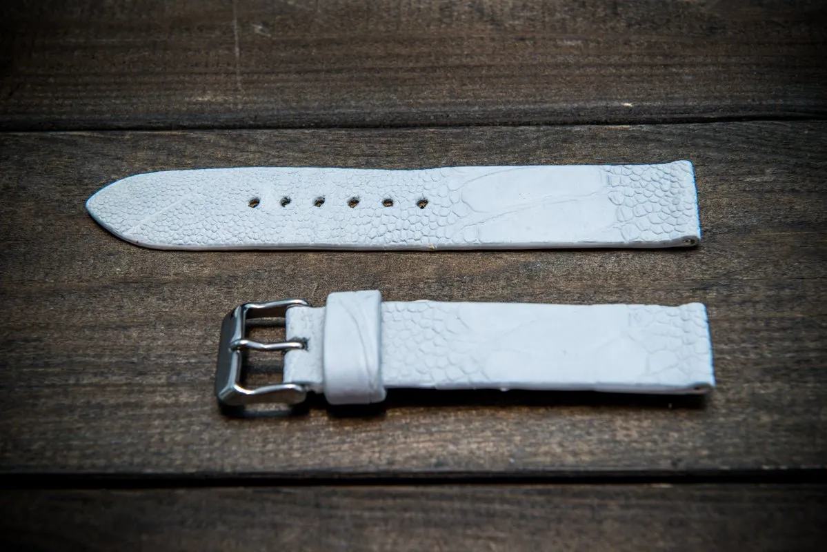 Ostrich legs leather watch straps. Snow white color,  handmade to order in Finland, 10-26 mm