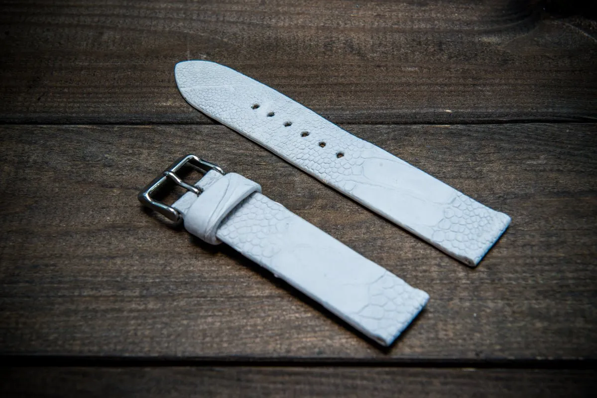 Ostrich legs leather watch straps. Snow white color,  handmade to order in Finland, 10-26 mm