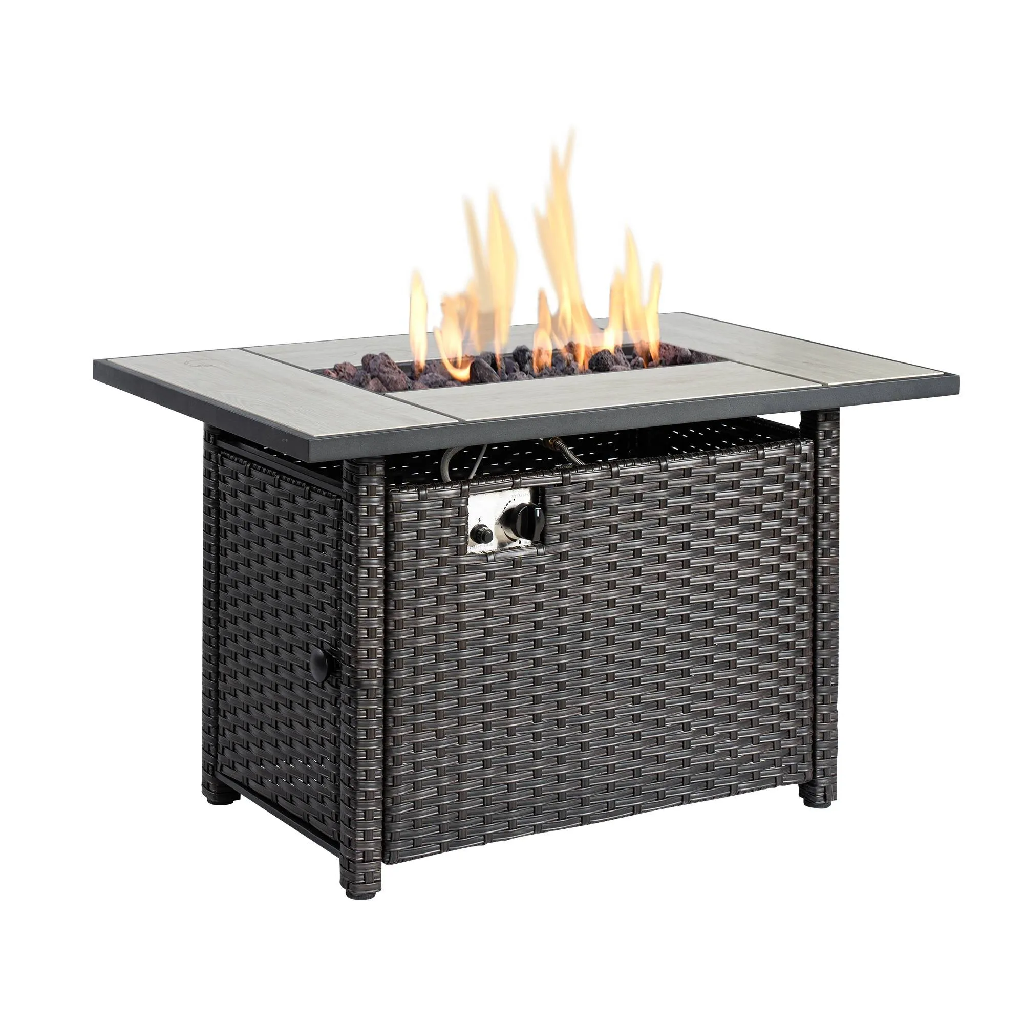 Ovios Rectangle Patio Propane Outdoor 42.12'' Fire Pit Table with Lid