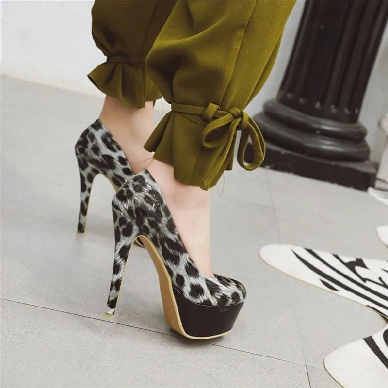 Pleasures and Sins Leopard Print Stiletto Heel Platform Pumps