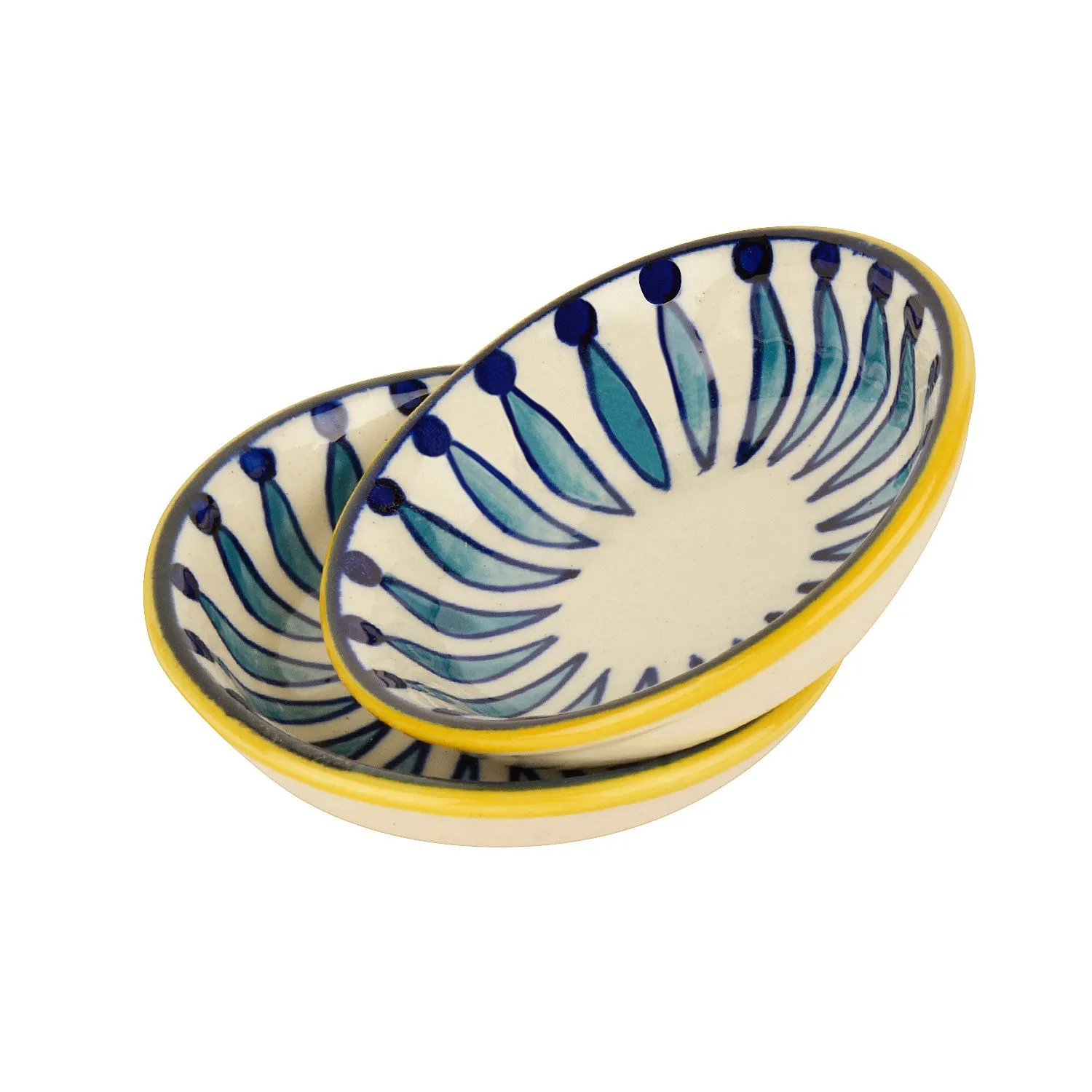 "Kyoto Collection" Handpainted Ceramic Dip Bowls (Set of 2, White and Blue, 50 ml each)