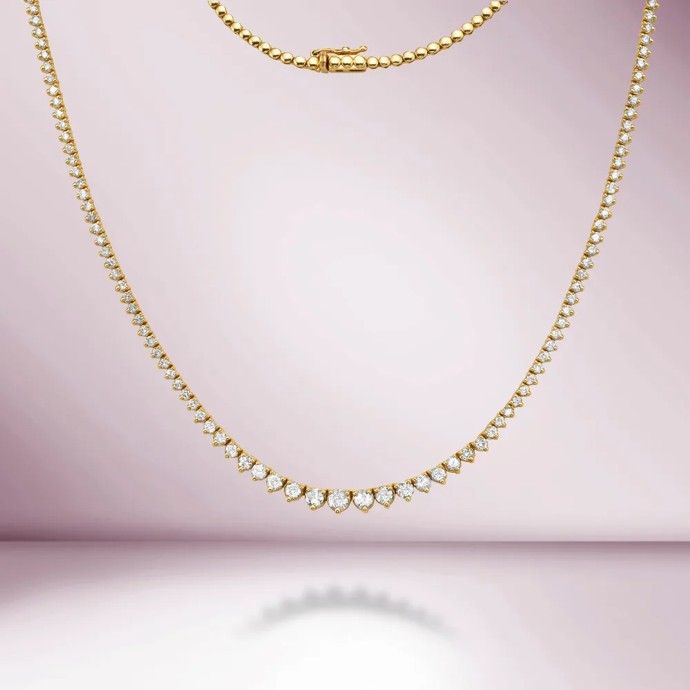 Ready to Ship HalfWay Riviera Diamond Tennis Necklace (3.50 ct.) 2.00 mm to 4.45 mm 3-Prongs Setting in 14K Gold