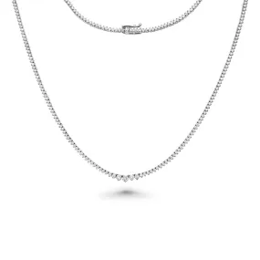 Riviera Diamond Tennis Necklace (3.50 ct.) 1.90 mm to 2.90 mm 3-Prongs Setting in 14K Gold