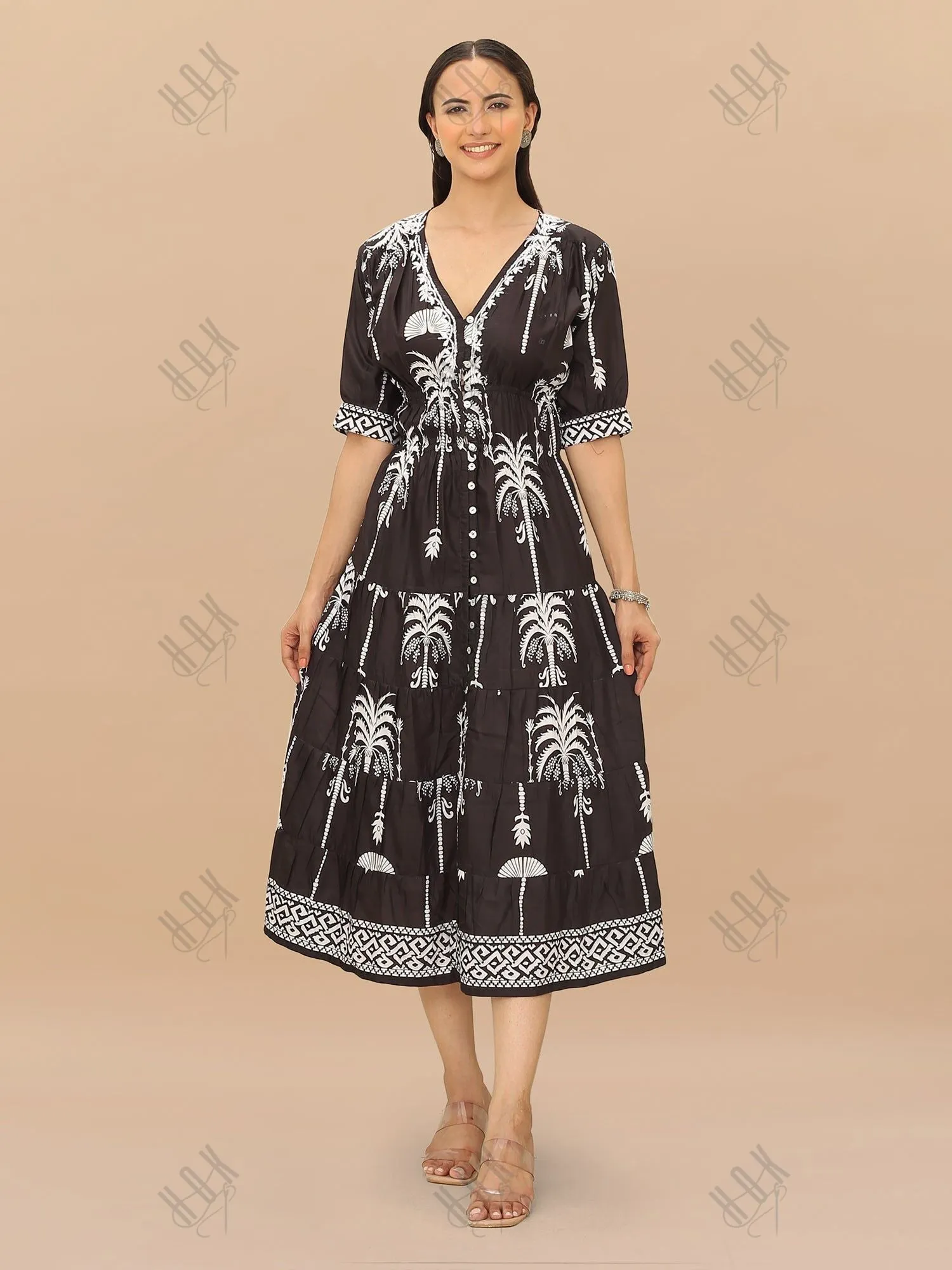 Saba Chikanakri Dress in Printed Muslin - Black