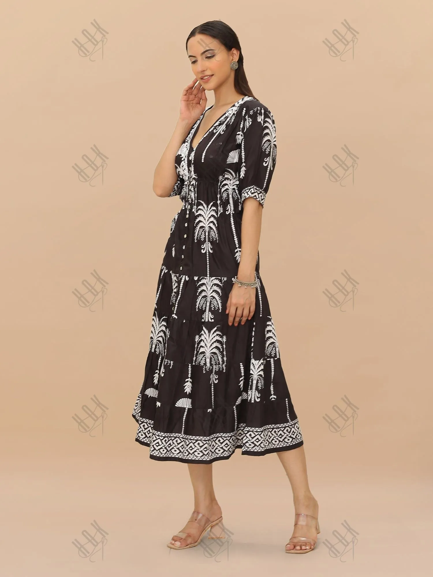 Saba Chikanakri Dress in Printed Muslin - Black