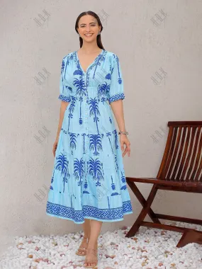 Saba Chikanakri Dress in Printed Muslin - Blue