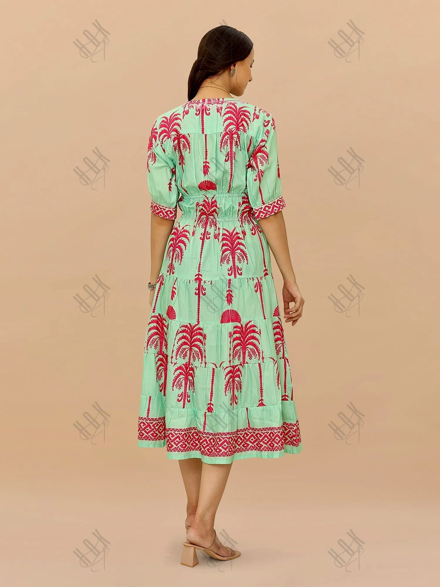 Saba Chikanakri Dress in Printed Muslin - Tourquise blue