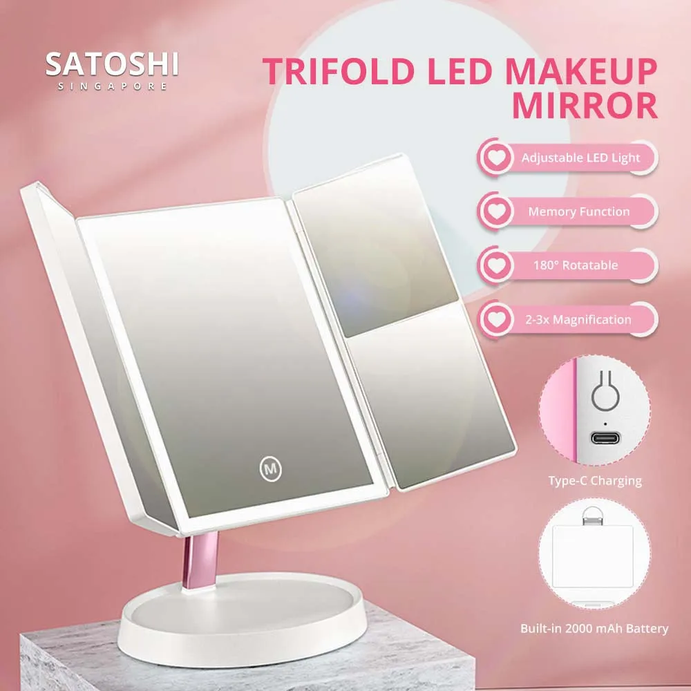 Satoshi Smart Memory Function Dimmable LED Makeup Mirror Travel Essentials Cosmetic Magnifying Mirror