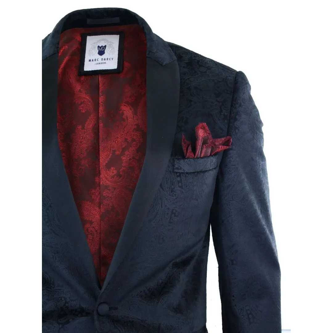 Simon - Men's Marc Darcy Velvet Paisley Black Fit Blazer Tuxedo Dinner Jacket