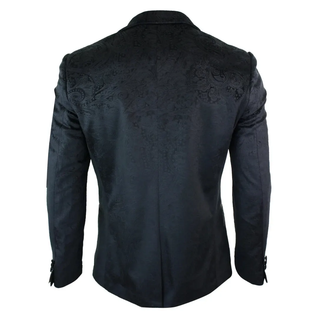 Simon - Men's Marc Darcy Velvet Paisley Black Fit Blazer Tuxedo Dinner Jacket