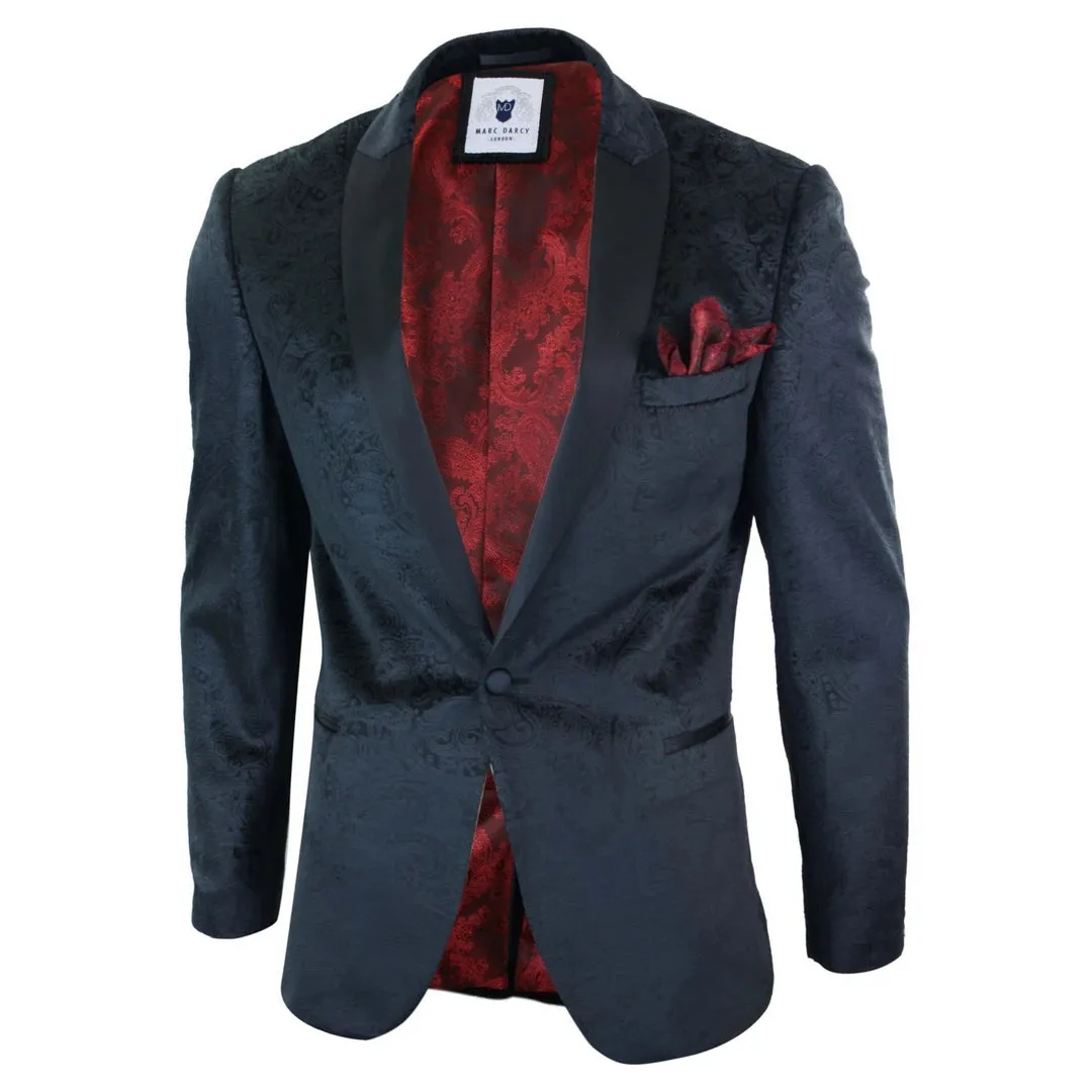 Simon - Men's Marc Darcy Velvet Paisley Black Fit Blazer Tuxedo Dinner Jacket