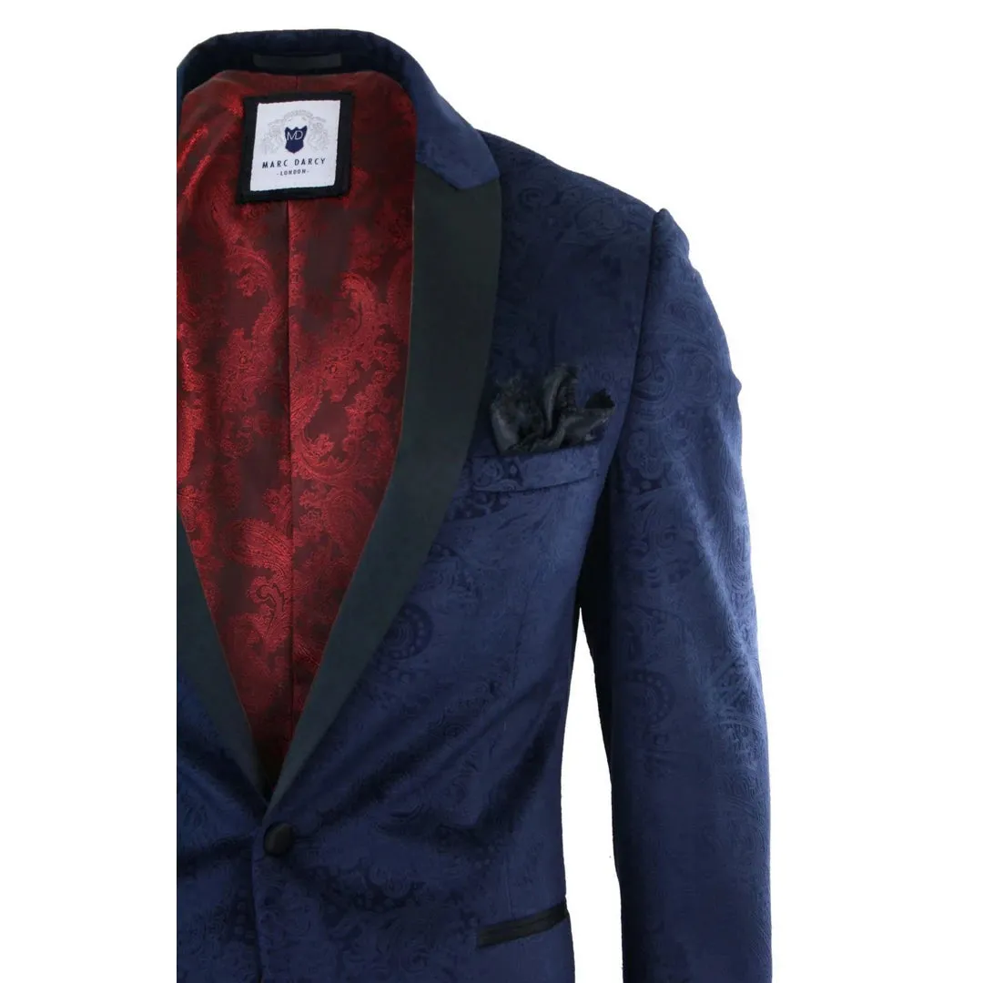 Simon - Men's Marc Darcy Velvet Paisley Black Fit Blazer Tuxedo Dinner Jacket