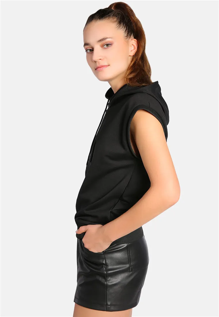 Solid Cap Sleeve Hoodie By Ruw