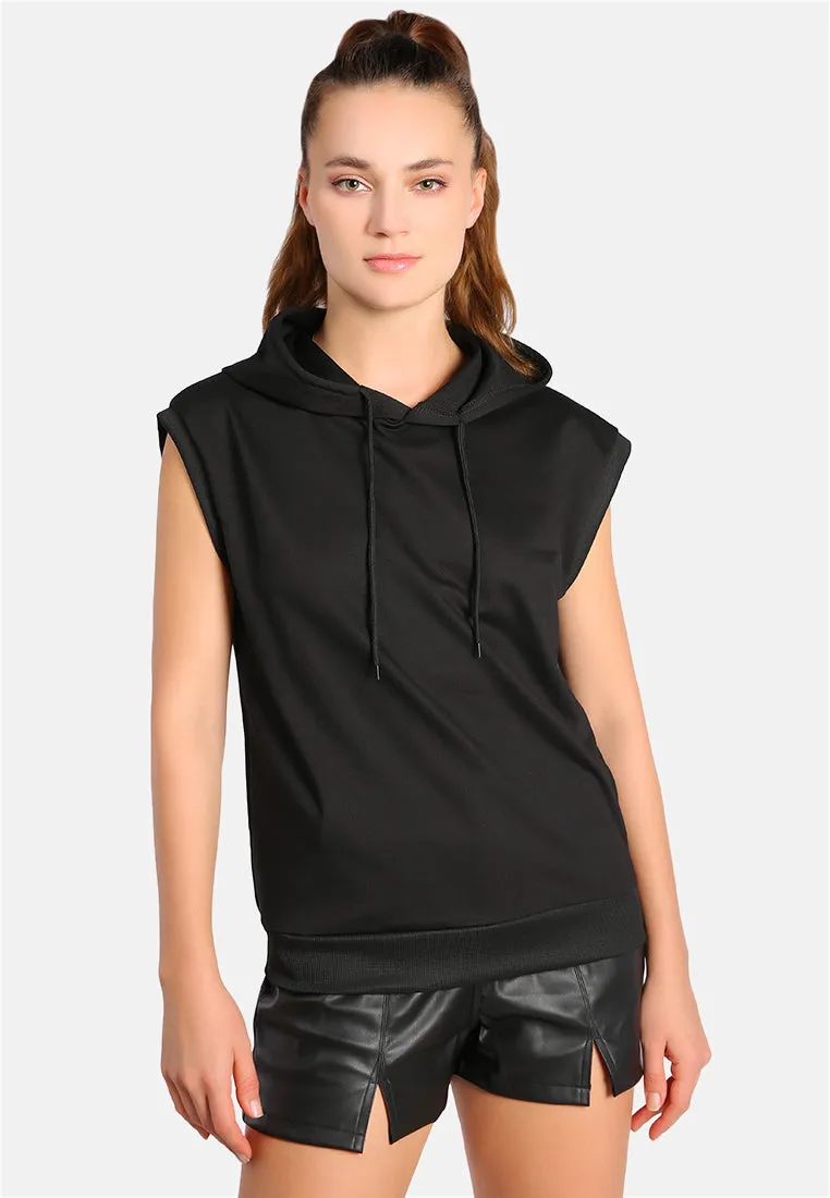 Solid Cap Sleeve Hoodie By Ruw