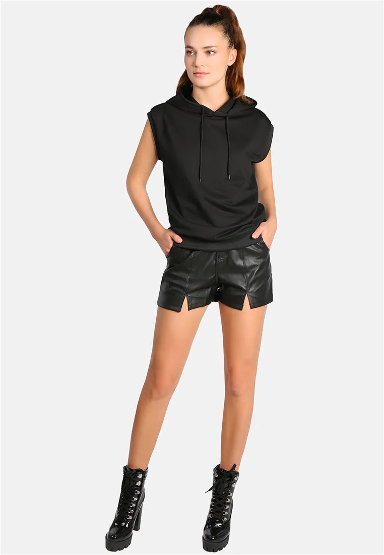 Solid Cap Sleeve Hoodie By Ruw