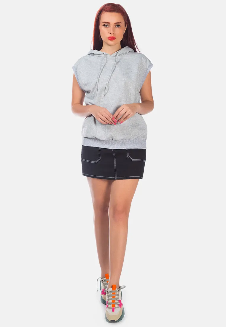 Solid Cap Sleeve Hoodie By Ruw