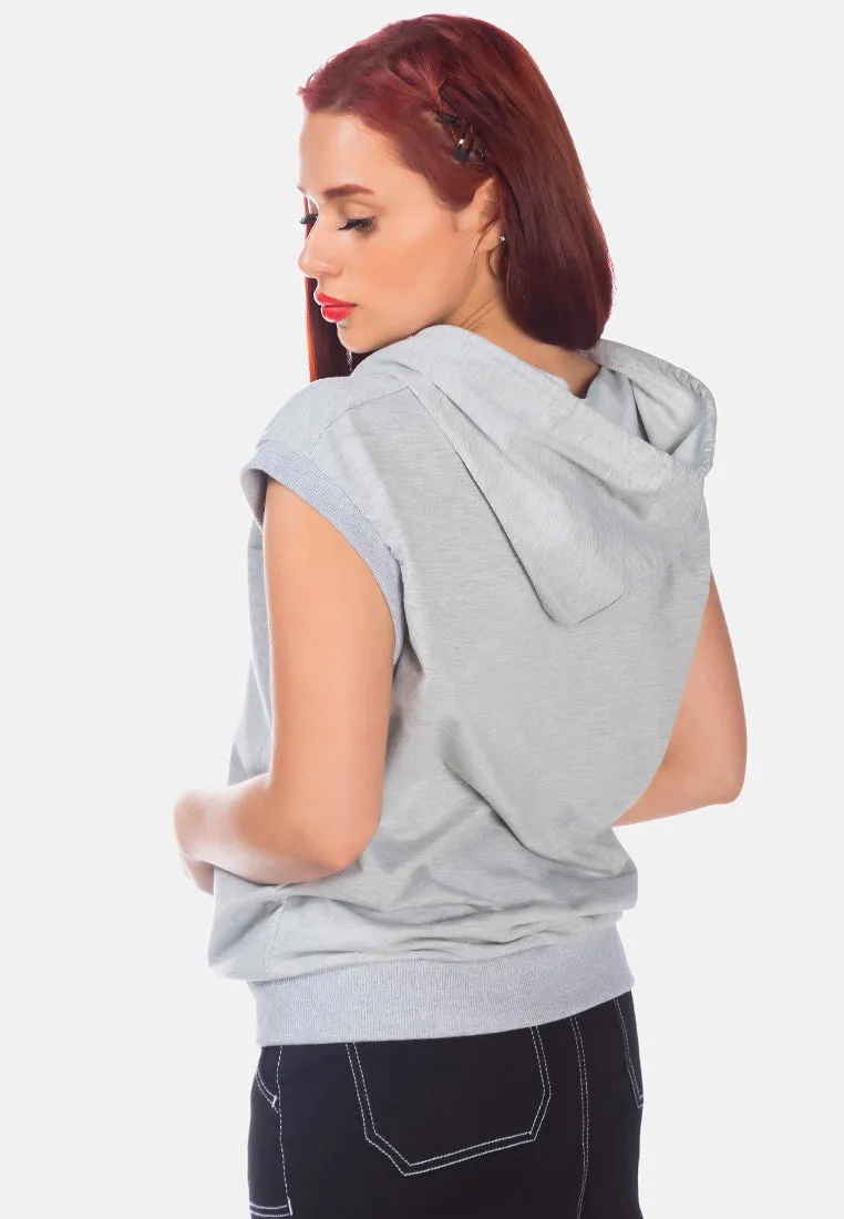 Solid Cap Sleeve Hoodie By Ruw