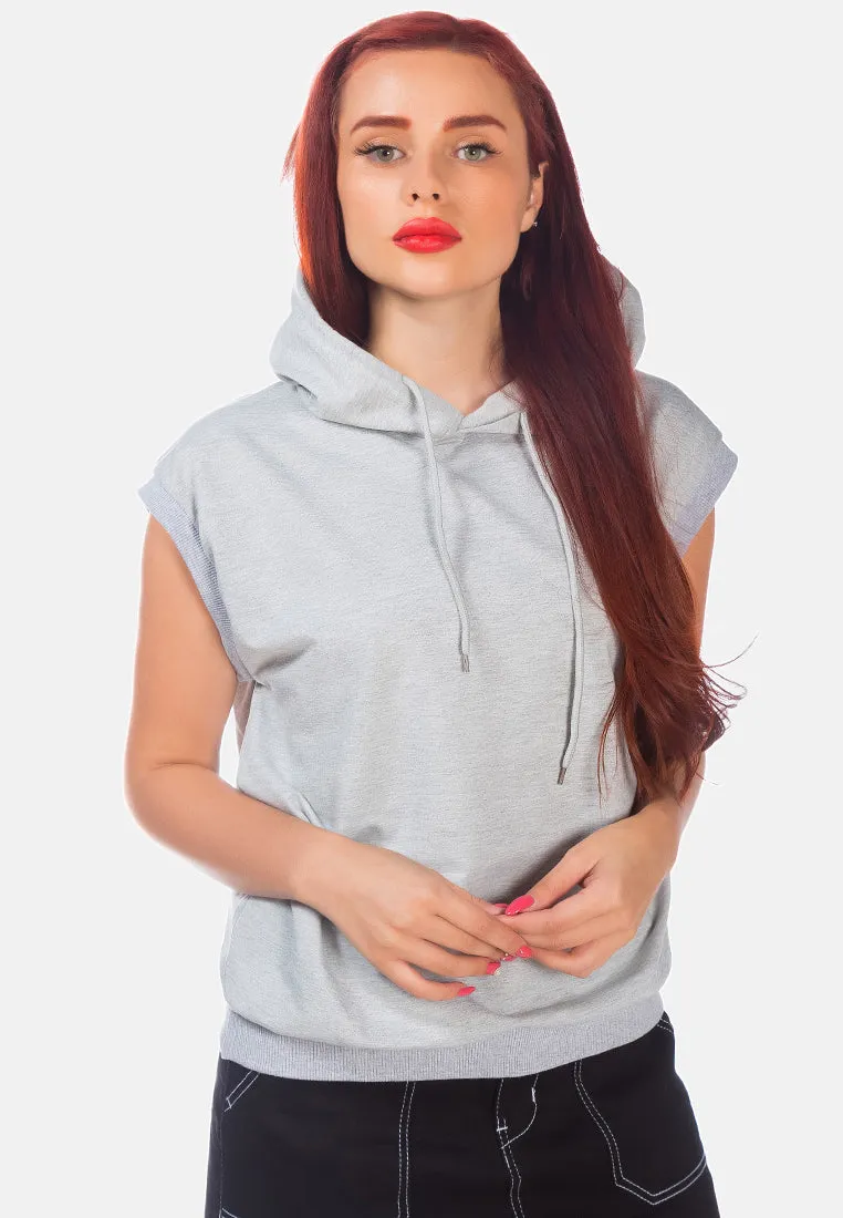 Solid Cap Sleeve Hoodie By Ruw