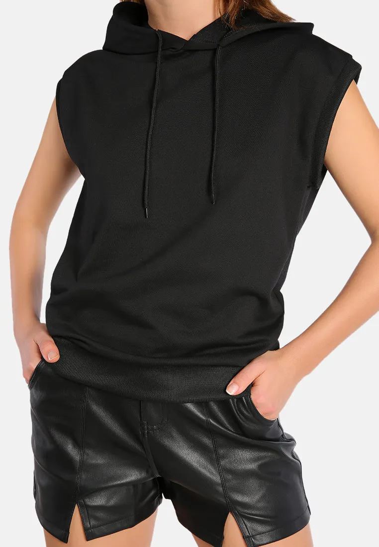 Solid Cap Sleeve Hoodie By Ruw