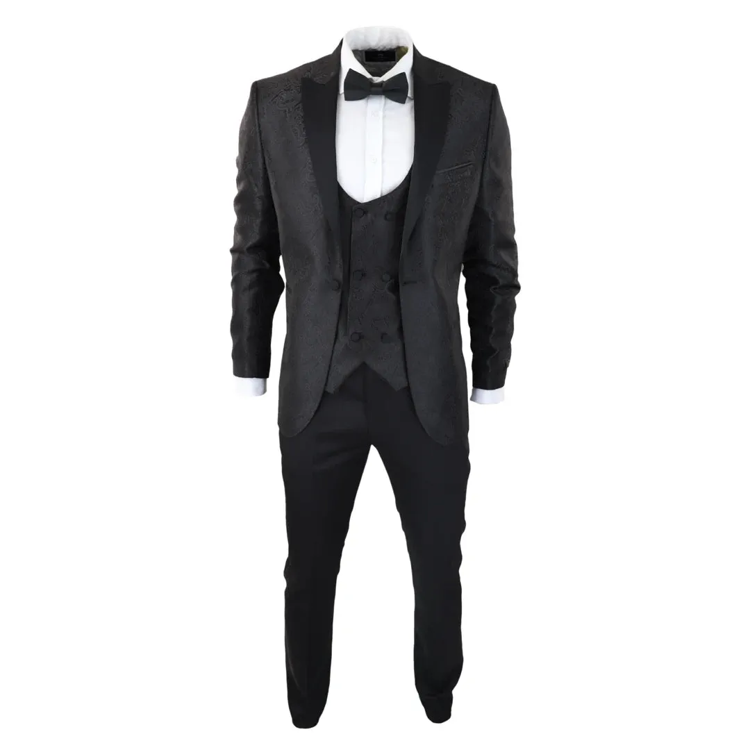 STZ62 - Men's Black Paisley Tuxedo Blazer And Waistcoat Dinner Jacket Satin