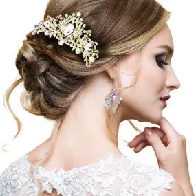 Teardrop Stone Accented Rhinestone Pave Hair Comb