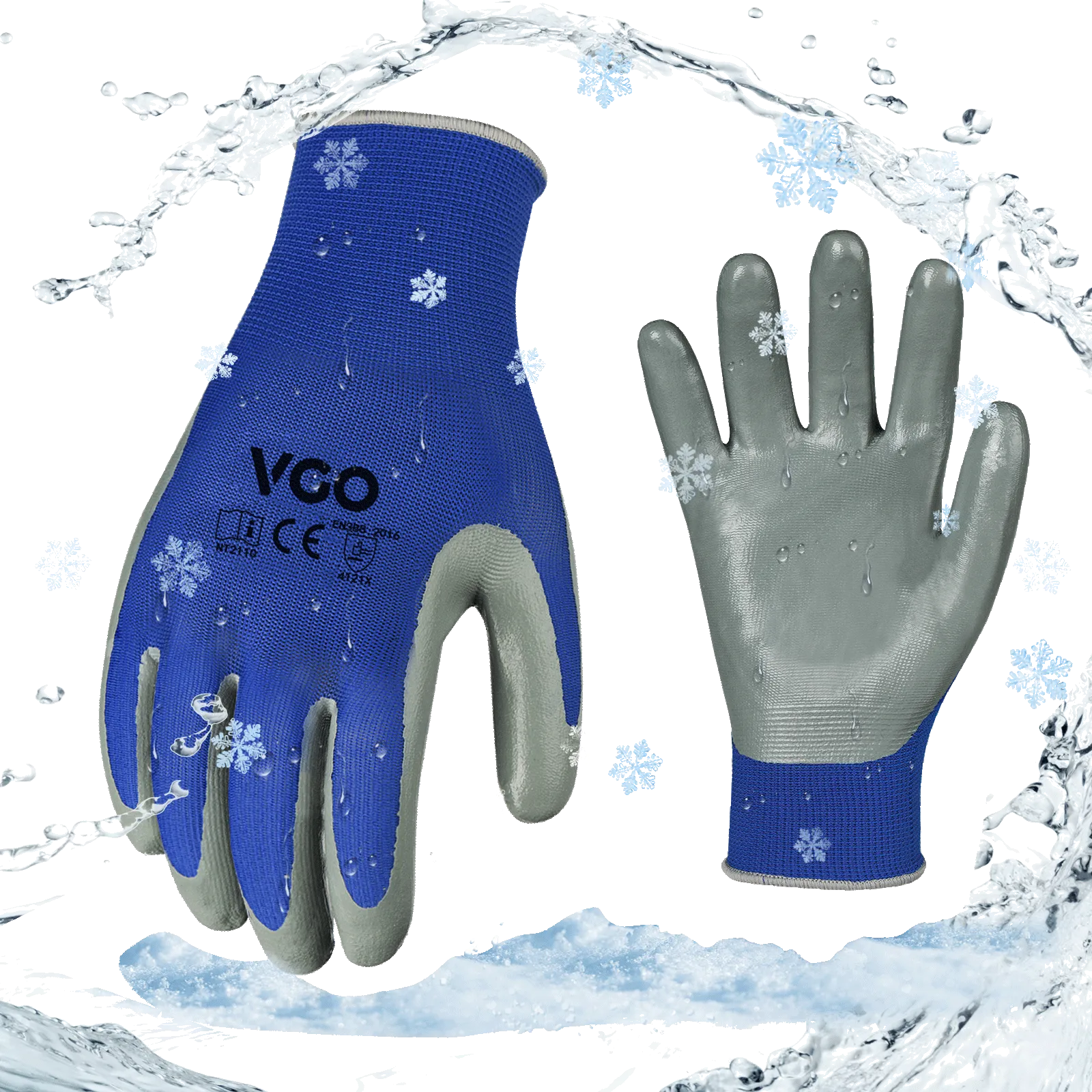 VGO 1/2Pairs Winter Gloves,Cold Weather Safety Work Gloves,Cold Storage or Freezer Use,Outdoor Heavy Duty,Double Lining,Nitrile Coated (NT2110FLWP-BLU)