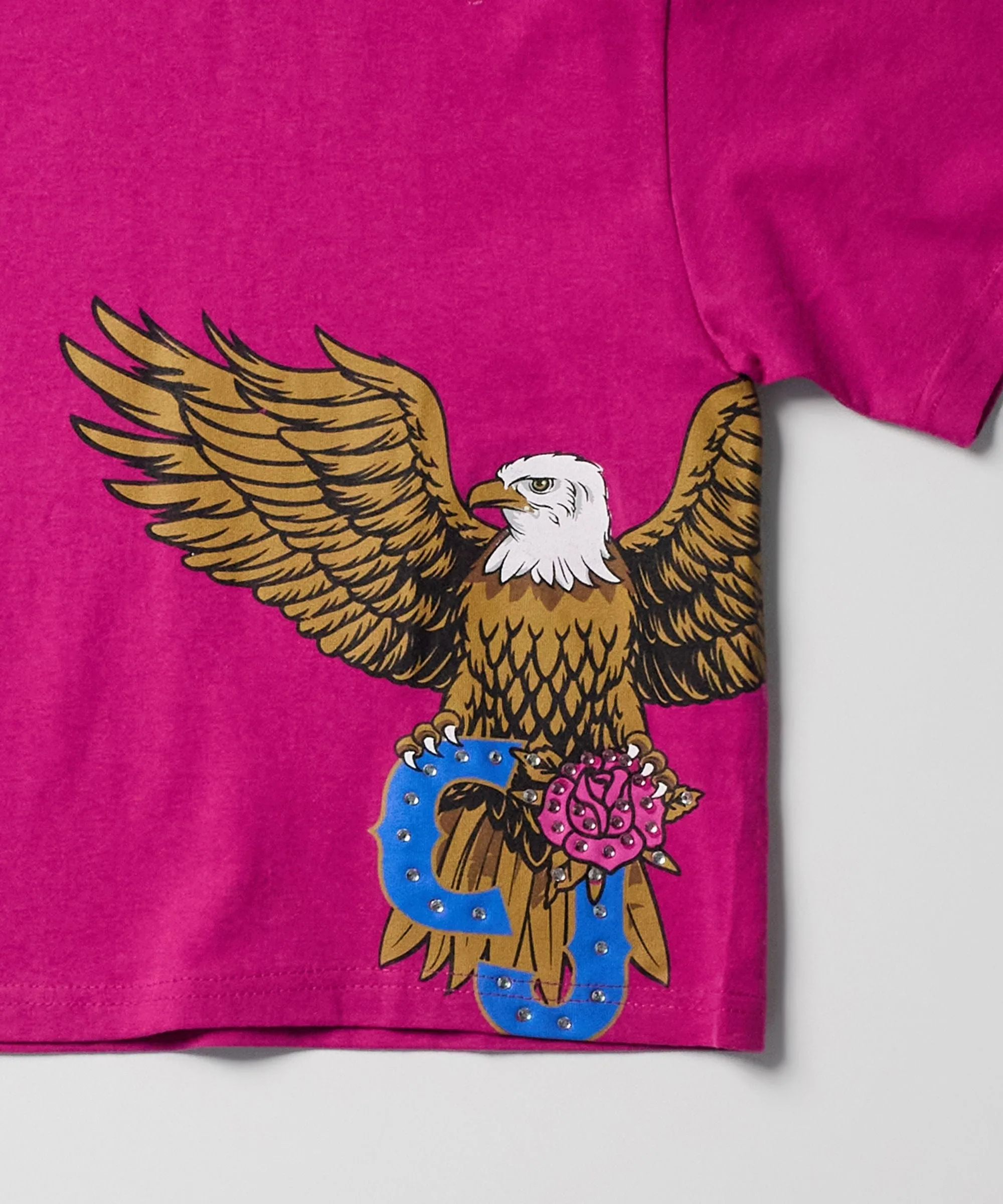 Women Wild Ones Eagle Cropped Short Sleeve Tee - Hot Pink