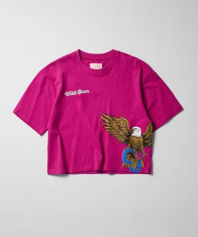 Women Wild Ones Eagle Cropped Short Sleeve Tee - Hot Pink