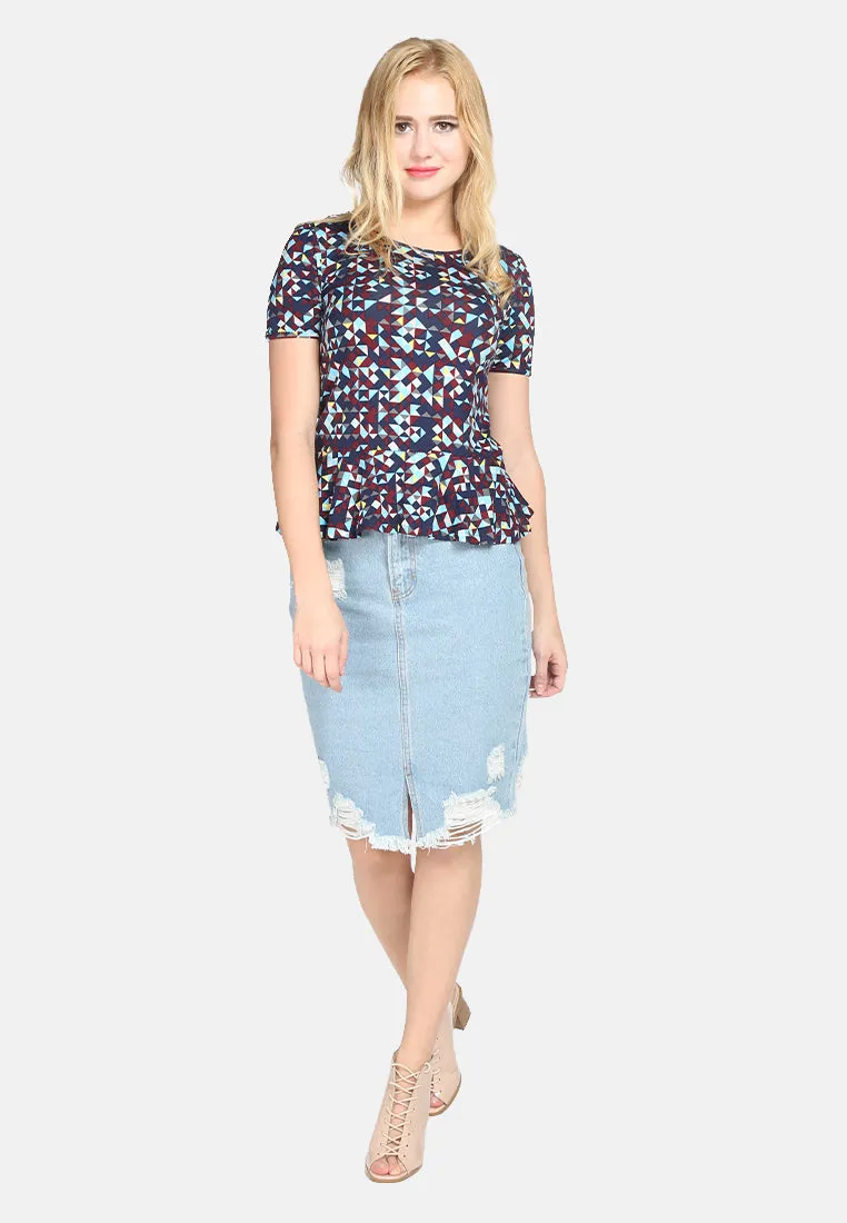 Women'S Mid Wash Denim Skirt With Distress