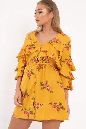 Yellow Floral Button Up Dress - Jenine