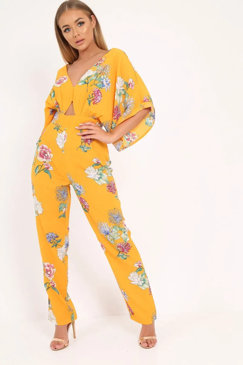 Yellow Floral Kimono Sleeve Jumpsuit - Pilar