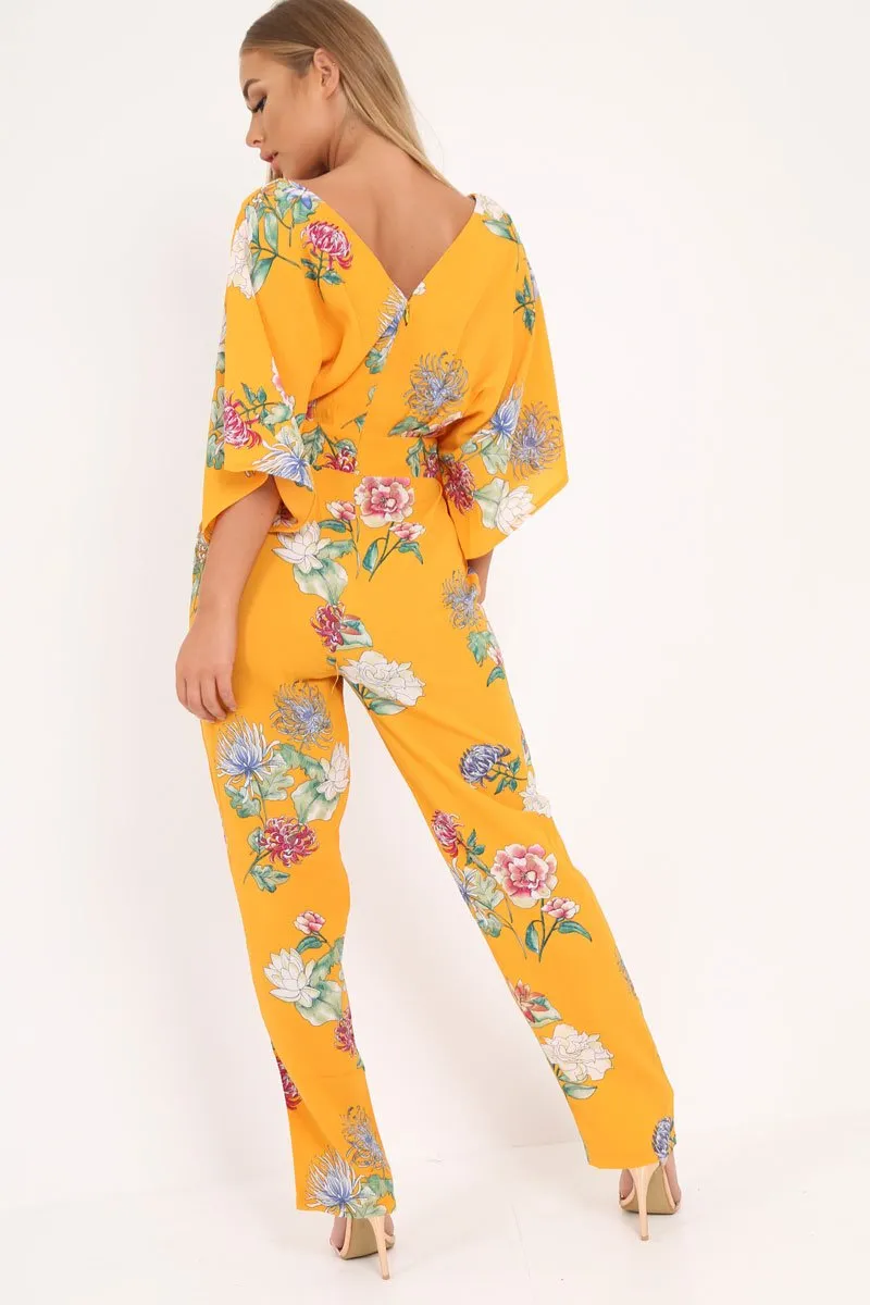 Yellow Floral Kimono Sleeve Jumpsuit - Pilar