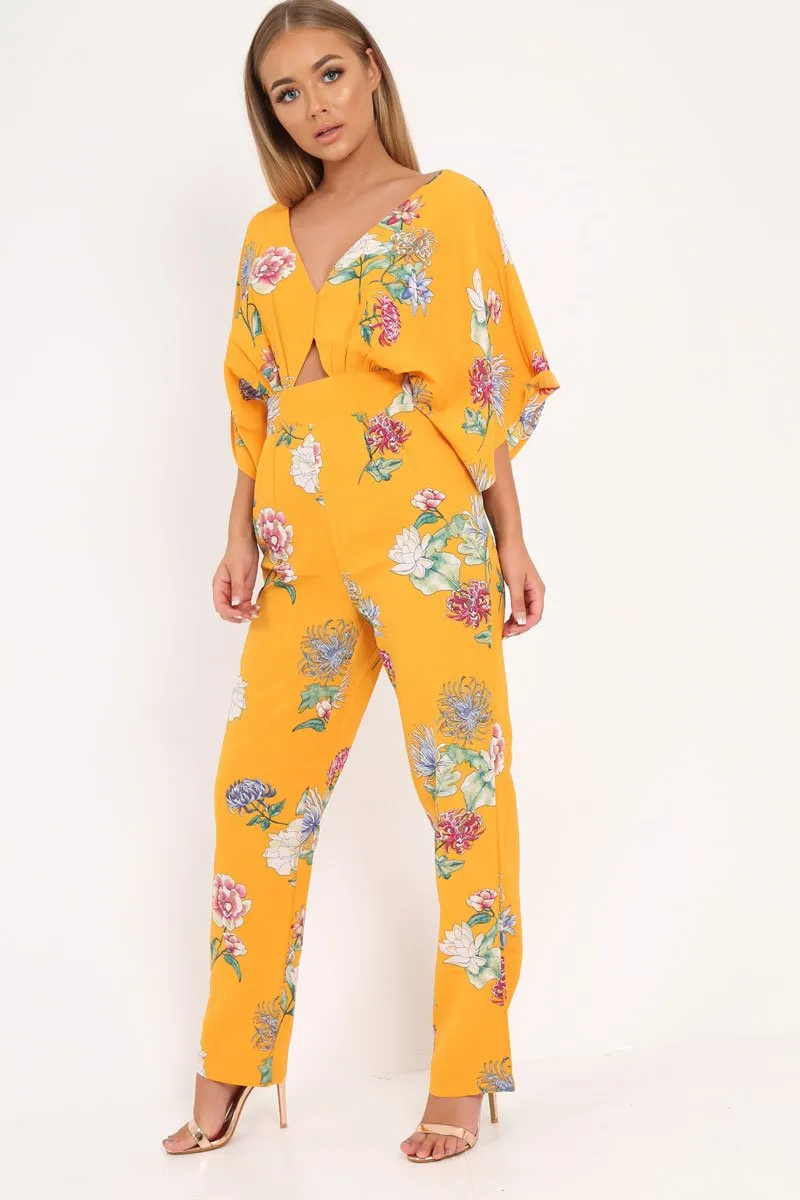 Yellow Floral Kimono Sleeve Jumpsuit - Pilar